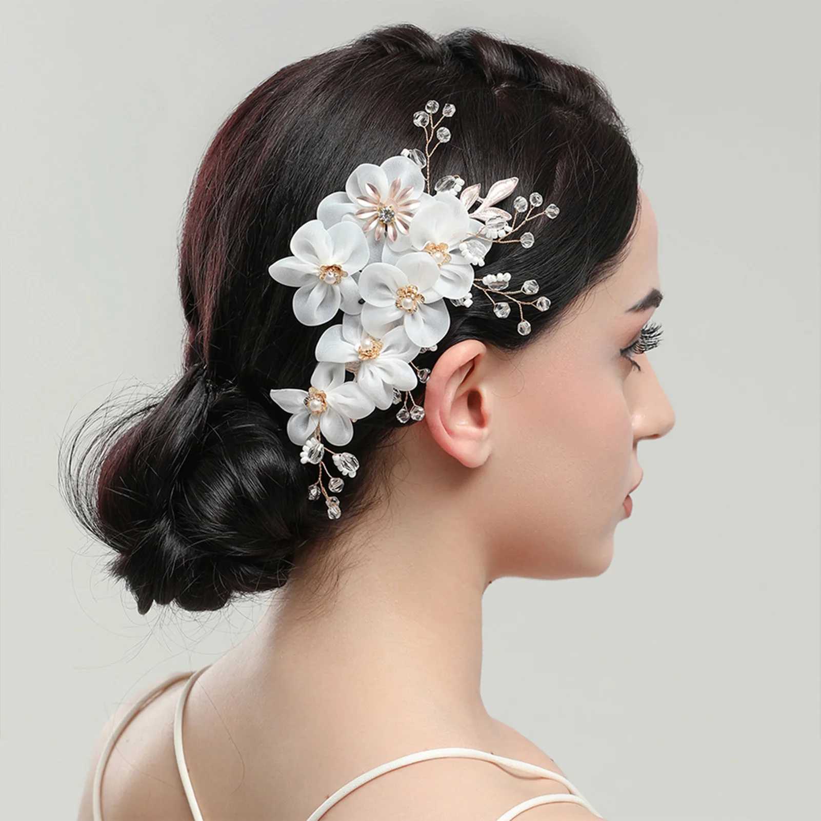 Flower pearl crystal hair clip wedding hair comb bridal womens wedding hair accessories jewelry headwear W241007