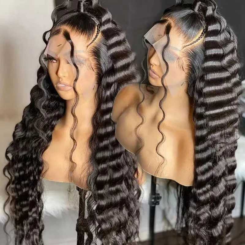 Lace Front Wig for Women Ombre Black Parted Long Deep Wavy Hair Afro Wig Human Hair Lace Frontal WigsXJ241008