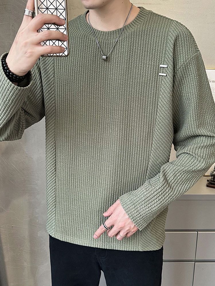 Men's round neck long sleeved T-shirt designer winter fashion brand top solid color interior 2024 new black loose basic shirt