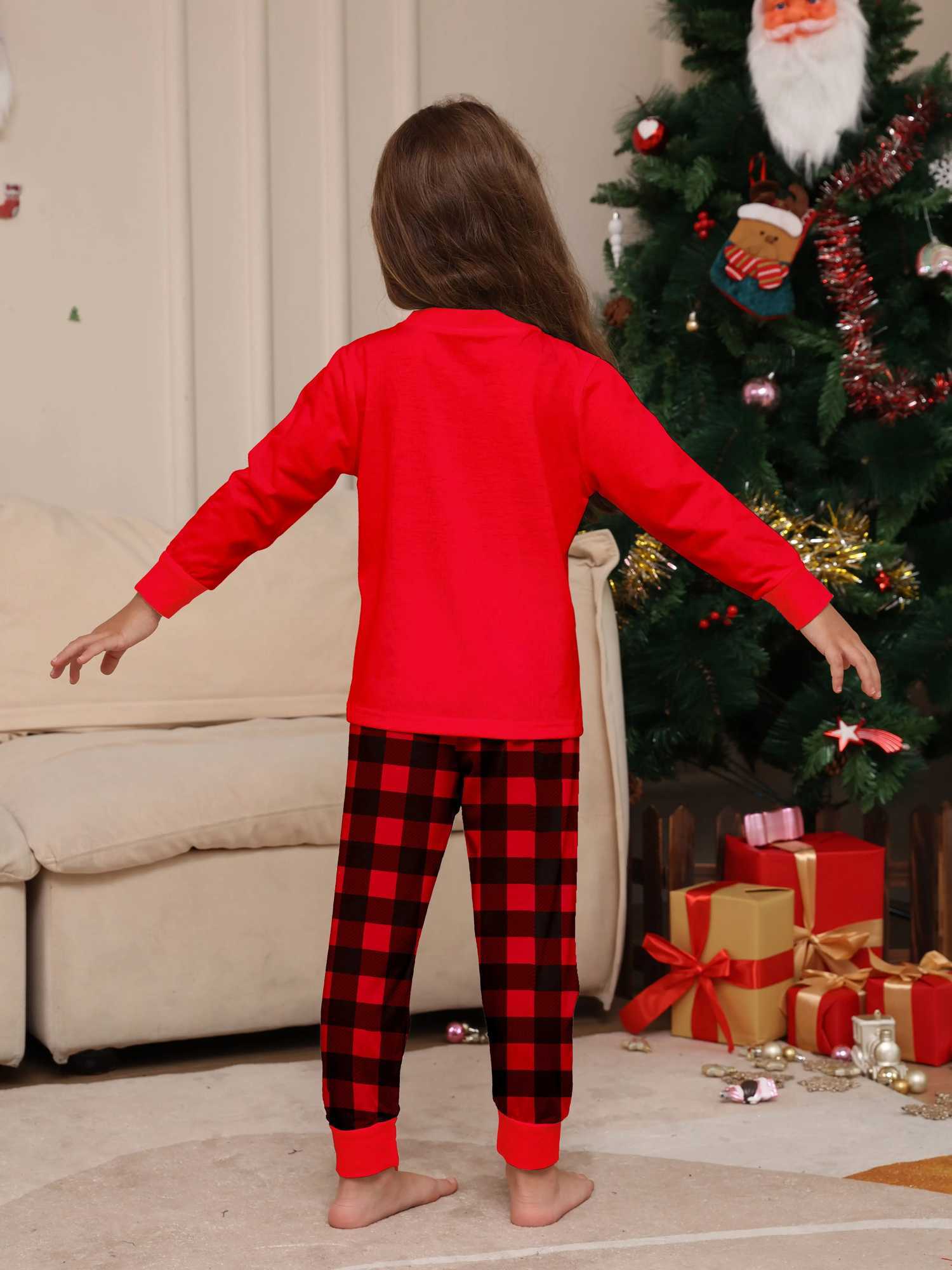 2024 Christmas Parent-child Outfit Print Pajama SetLong Sleeve Crew Neck Top lattice Striped PantsWomens Sleepwear LoungeXJ241008