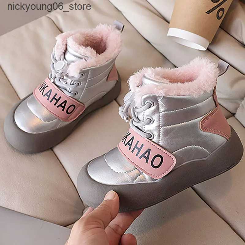 Boots Winter Plush Boots For Big Girls Thick Warm Faux Fur Childrens Snow Boots 2024 Trend Fashion Teenager Boys Cotton Shoes L240910