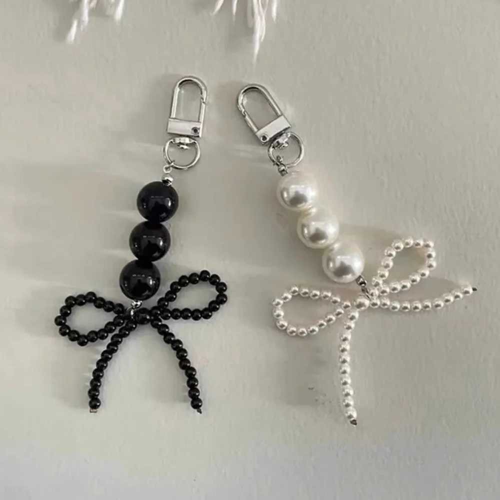 Korean Bow Beaded Phone Pendant Chain Keychain Fashion Decoration Keyring Elegant Bag Ornament Imitation Pearl Accessory GiftX241008