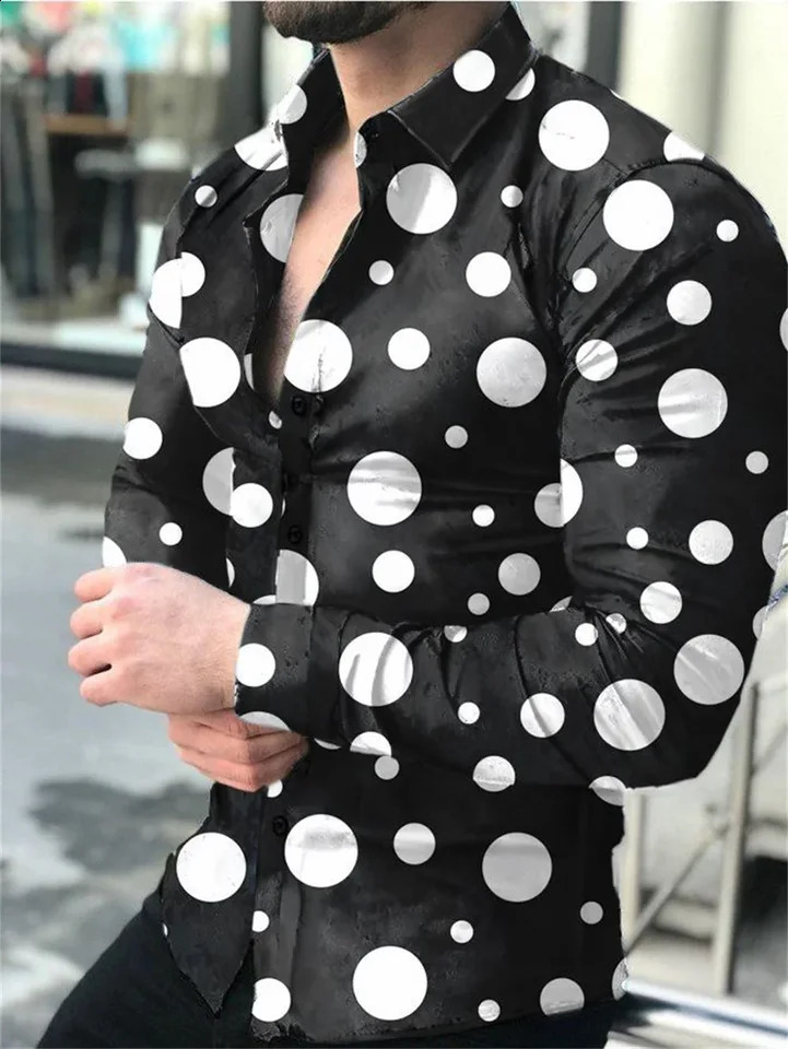Spring/Summer Autumn Fashion 3D Digital Printing Cross Pattern Button Mens Casual Long Sleeve Shirt Collar Top 241007