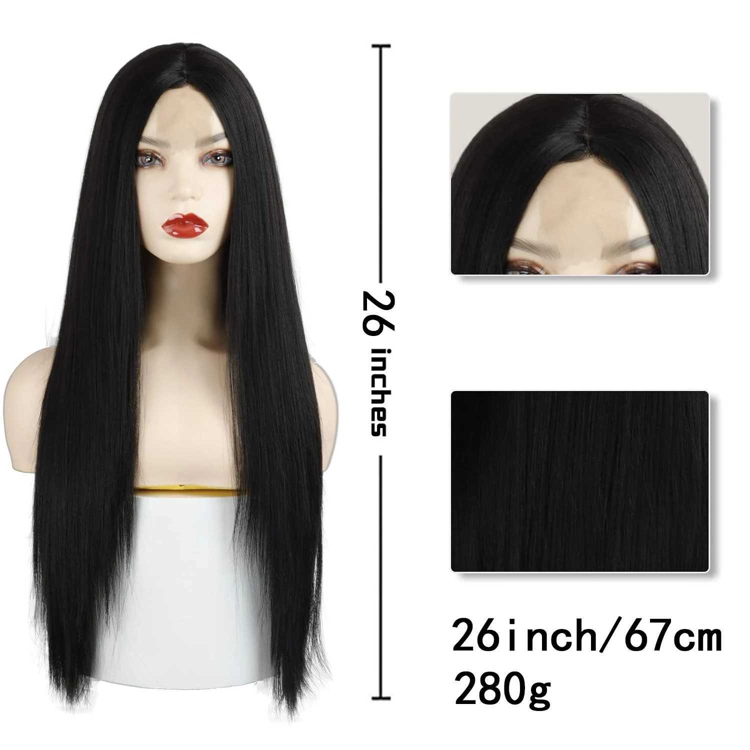 4X1 Natural Black Wig for Women Long Straight Wigs Middle Parting Lace Front Wig Silky Soft Smooth Remy Hair Heat Resistant FibeXJ241008