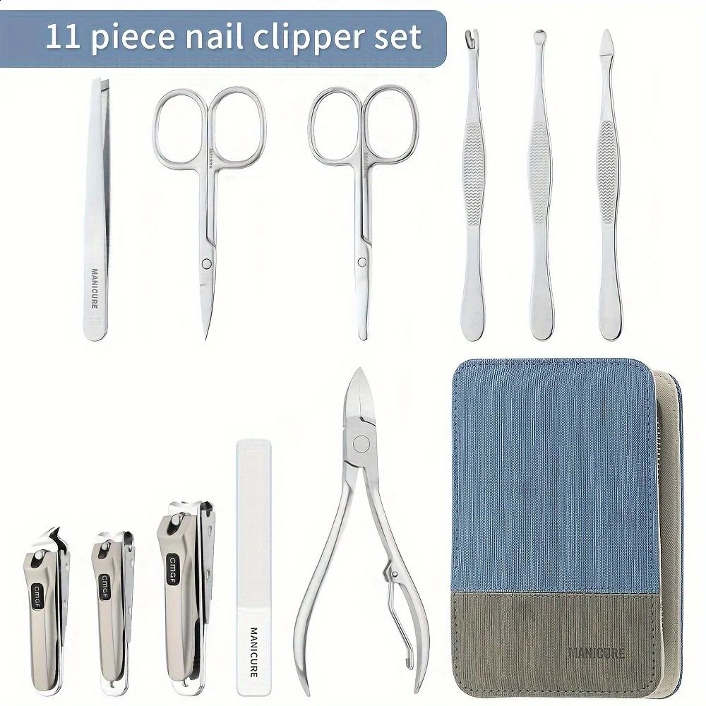 9-in-1 high-quality ergonomic set practical kit stainless steel nail clipper with leather case suitable for both men and women 240927