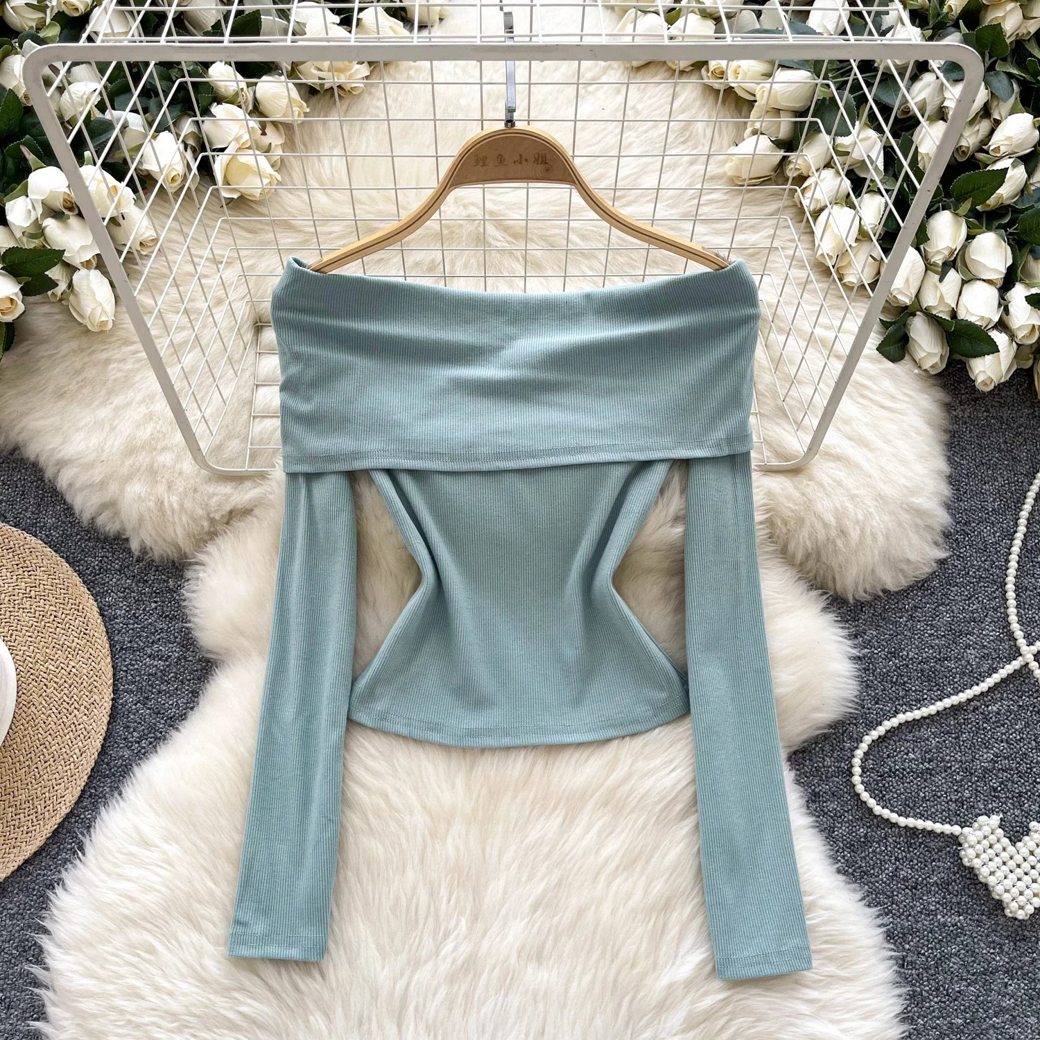 Retro collar ultra-thin shoulder bottom long sleeved knitted top Korean womens streetwear high street autumn winter shirt 240927