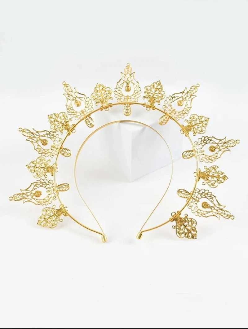 Goddess Halo Tiara Golden Crown Bridal Headband Pearl Accessories and Wings Tiara Photo Studio Photos Tiara Clothing Headband W241007