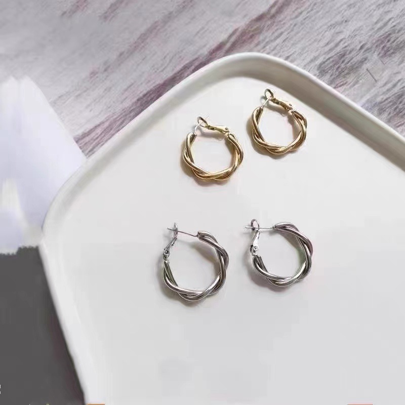 Women's Fried Dough Twists Anti Allergy 999 Small crowd Premium New Circle Earrings