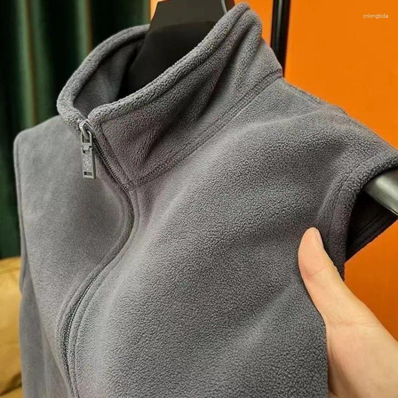 Polar Fleece Vest for Men, Windproof Warm Sleeveless Coat with Stand Collar, 2024 Plush Double Sided Waistcoat
