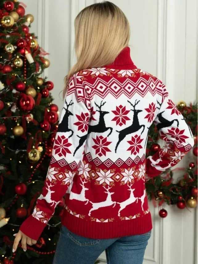 New Winter Womens Mens Parachute Christmas Match Sweater Warm Thick Turtle Neck Knitted Jacquard Flower Christmas Home Appearance W241008