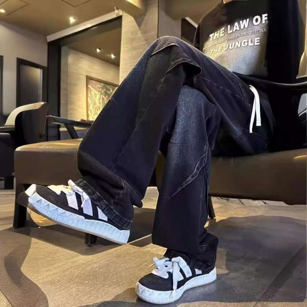 Hong Kong Trendy Men's Summer New 2024 Personalized Jeans Hip Hop Ins Trendy High Street Trendy Handsome Casual Pants Ba0
