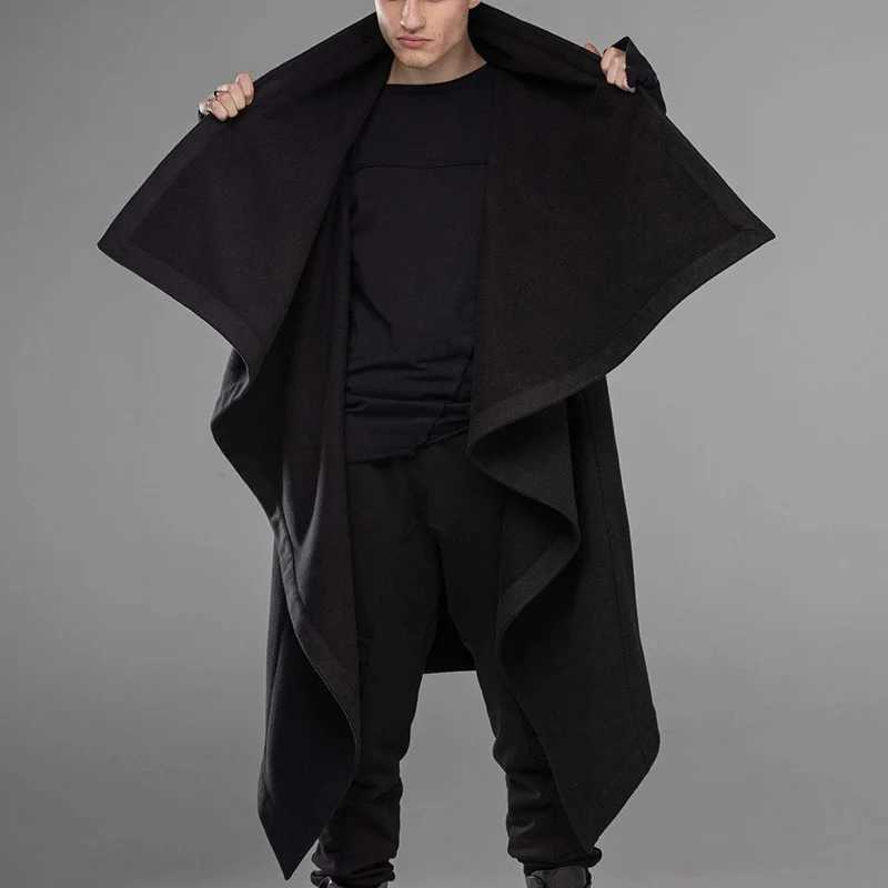 Mens long sleeved solid color fashion scarf high neck Trench jacket Street Trend Style Baggy warm coat men W241007
