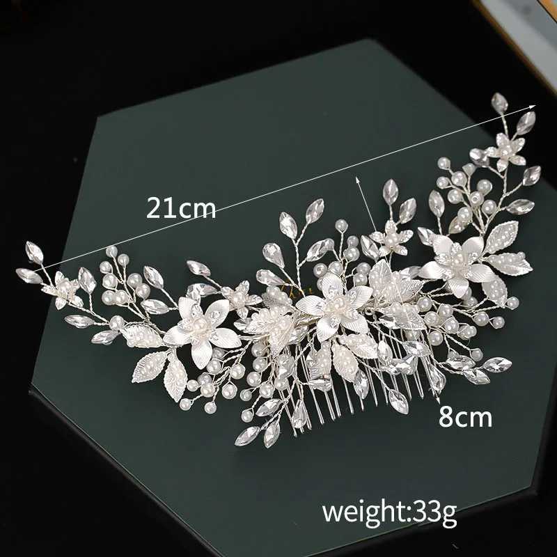 Silver flower hair comb clip girl handmade alloy pearl hair bride Tiaras wedding hair accessories crystal hair jewelry W241007