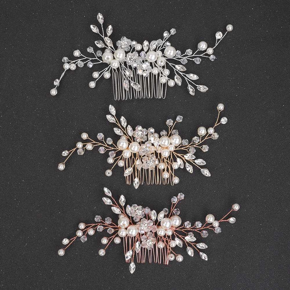 Silver rose gold pearl hair comb handmade wedding headpiece suitable for womens decoration bridal hair accessories fashionable headpieces W241007