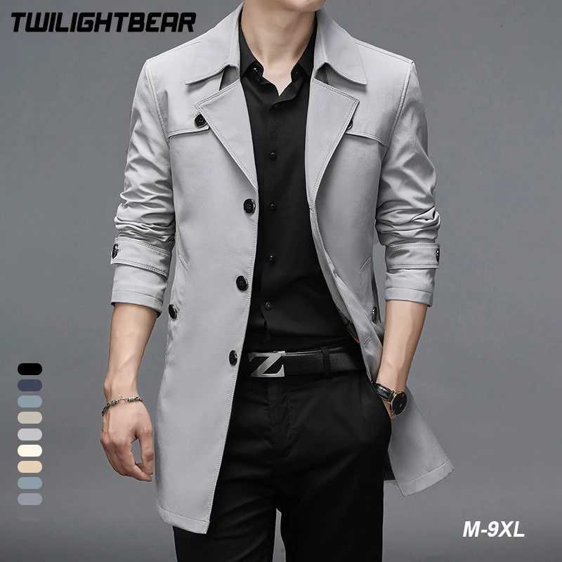8XL Oversized Classic Mens Trench Coat Windbreaker Solid Slim Fit Business Casual Long Trench Men Clothing Overcoat A5F8906 W250815