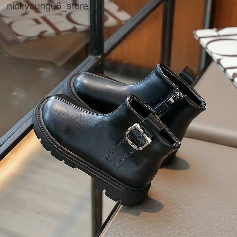 Boots Autumn Winter New 2023 Kids Vintage Leather Boots Girls Waterproof Non-slip Cotton Warm Zipper Princess Ankle Boots Casual Shoes L240910