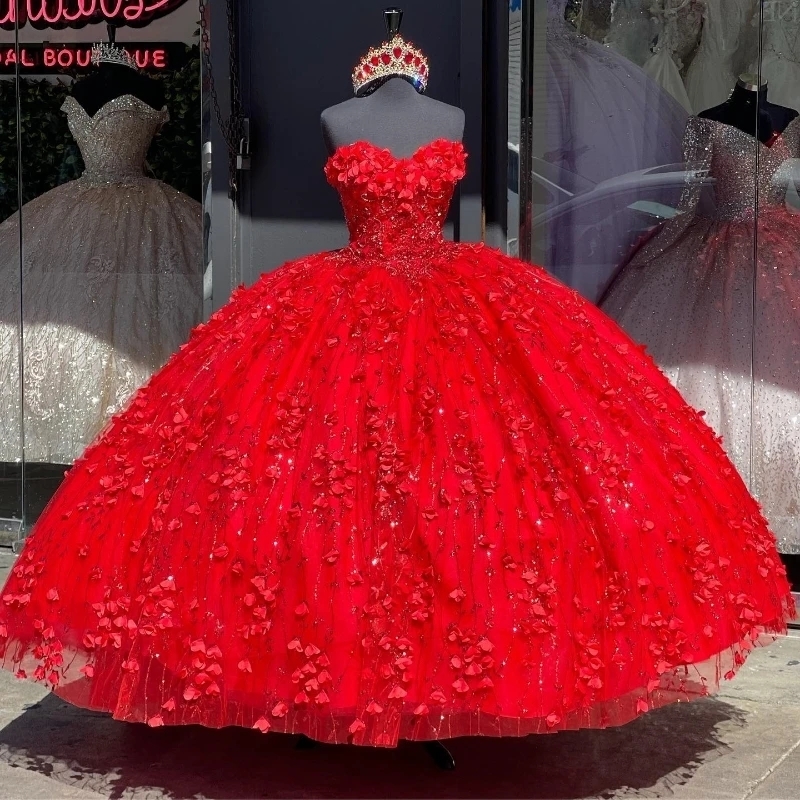 Red Shiny Princess Quinceanera Dresses Sweet 16 Years Birthday Party Princess Lace Appliques Beads With Cape Puffy Ball Gown Vestidos De 15 Anos