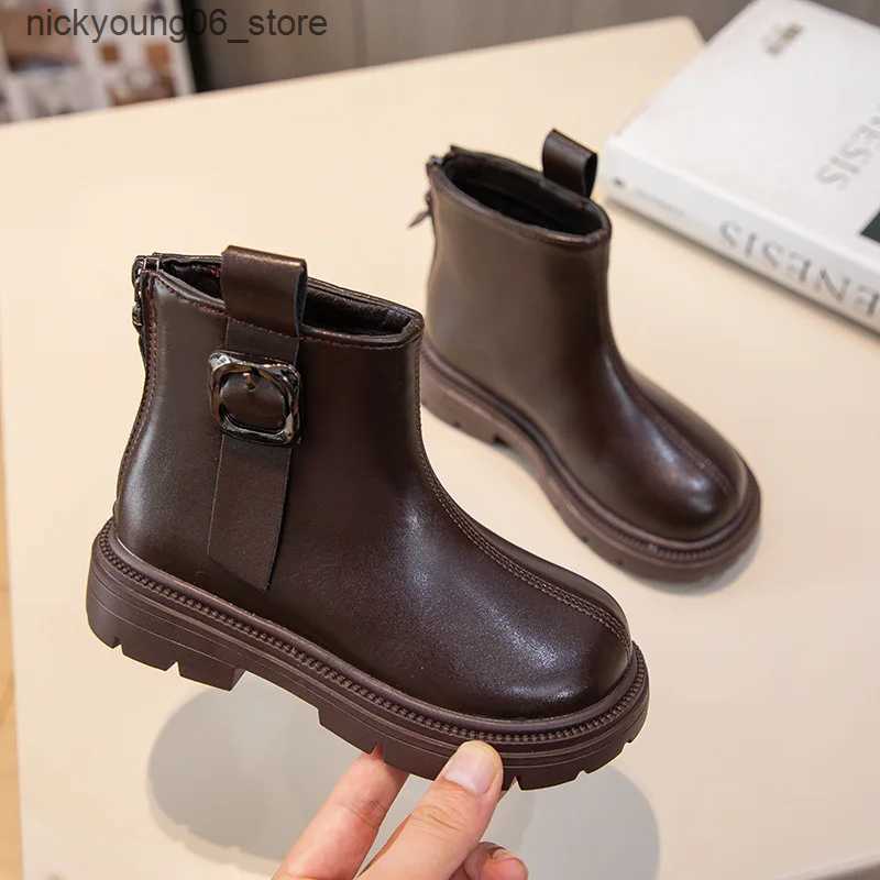 Boots Zapatos Nia Platform Plush Kid Boot Autumn/Winter British Leather Boot Zhongda Tong Girls Ankle Boot Warm Girl Boot Kids Shoes L240910