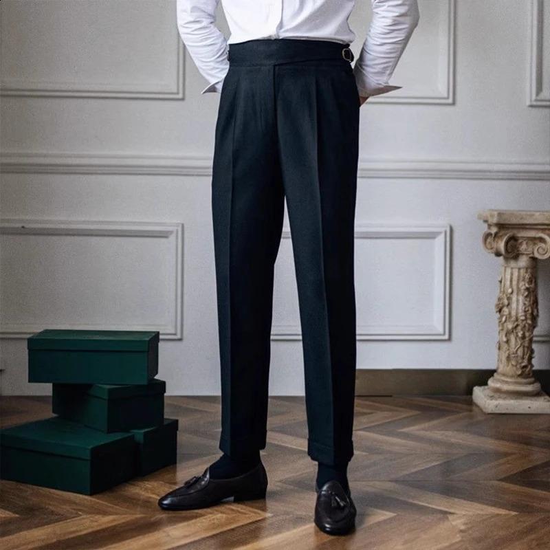 Mens Light Naples slim fit dress pants fashionable casual solid color British retro high-end elegant casual Trouser 241007