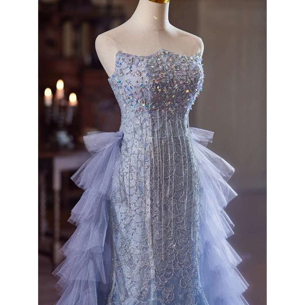 Real Picture Mexican Mermaid Formal Evening Dresses Strapless Beads iered Train Women Wedding Party Dress Prom Pageant Gown 2025