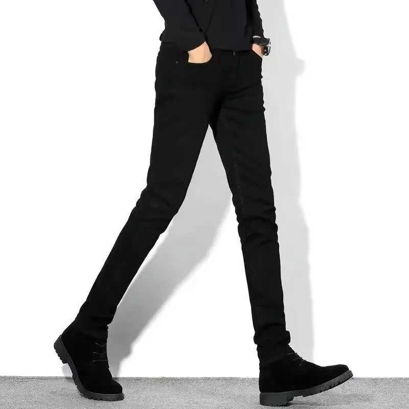 Business jeans mens pure black elastic straight leg Trouser elastic waist breathable comfortable jeansW240715