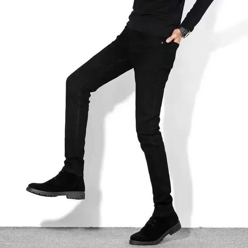 Business jeans mens pure black elastic straight leg Trouser elastic waist breathable comfortable jeansW240715