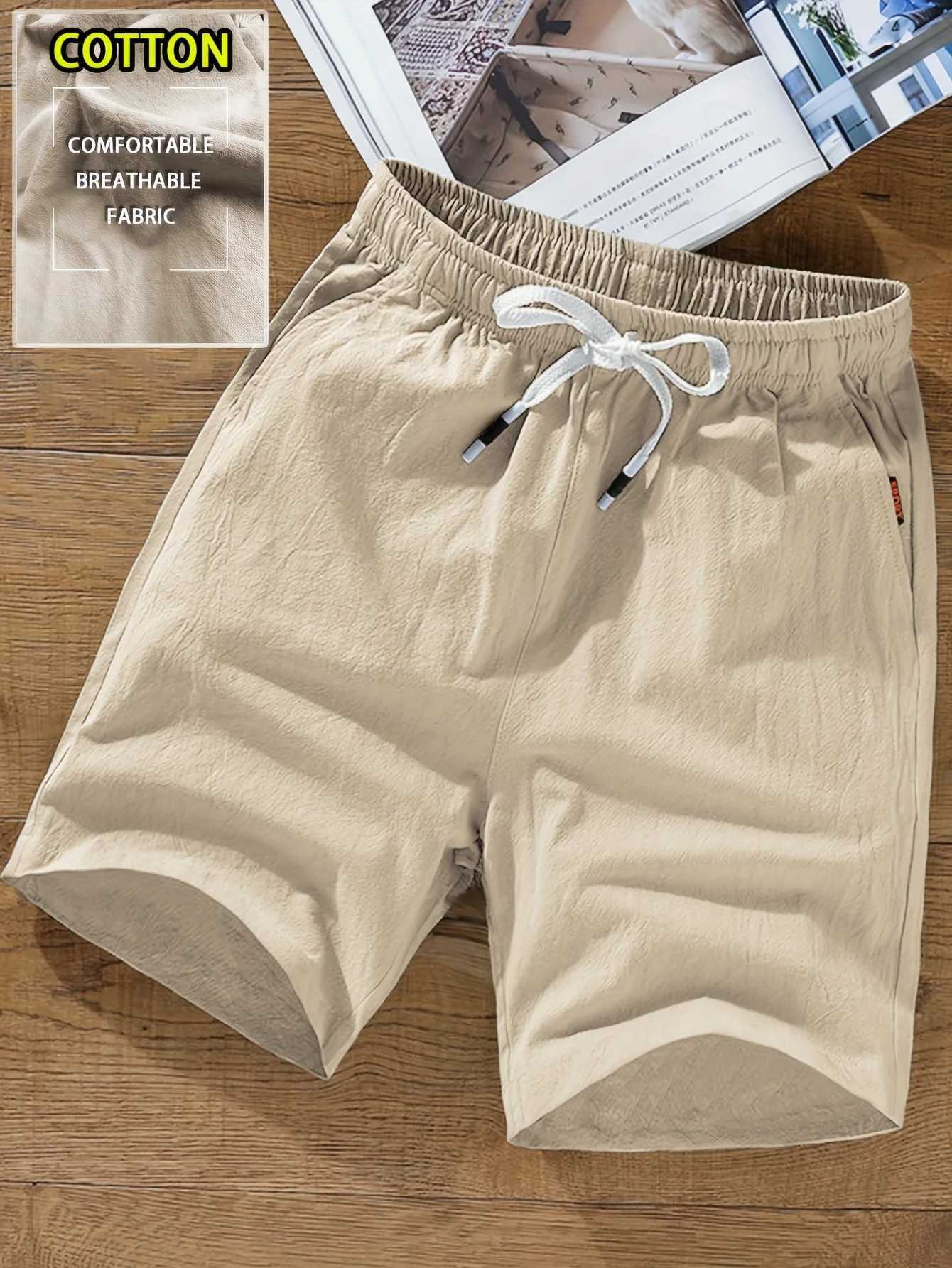 Cotton comfortable mens casual drawstring loose shorts with pockets for summer beach sports vacationW240713