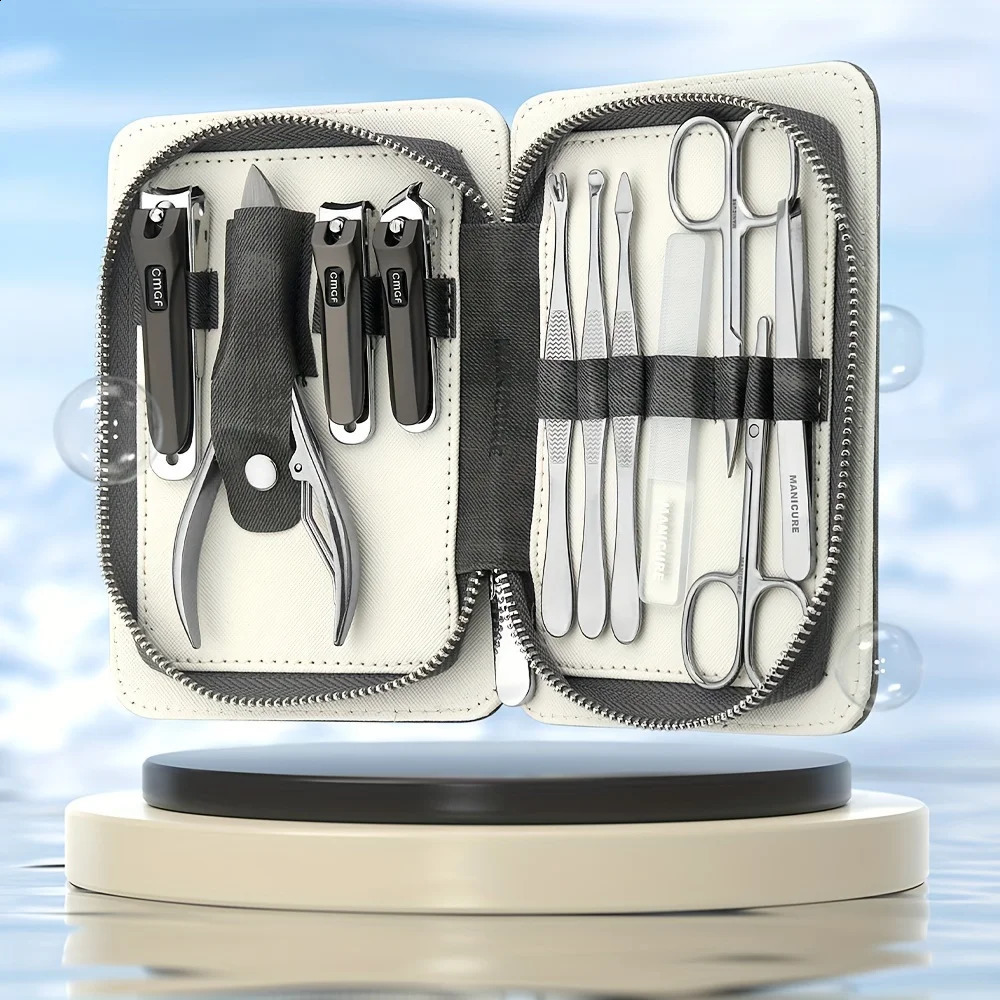 9-in-1 high-quality ergonomic set practical kit stainless steel nail clipper with leather case suitable for both men and women 240927