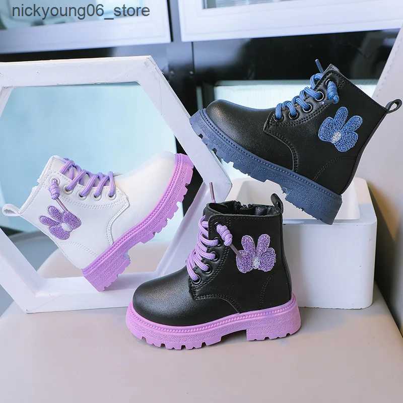 Boots Autumn Kids Ankle Boots Fashion Princess Leather Boots Purple Anti Slip Soft Bottom Girls Shoes Versatile Children Short Boots L240910