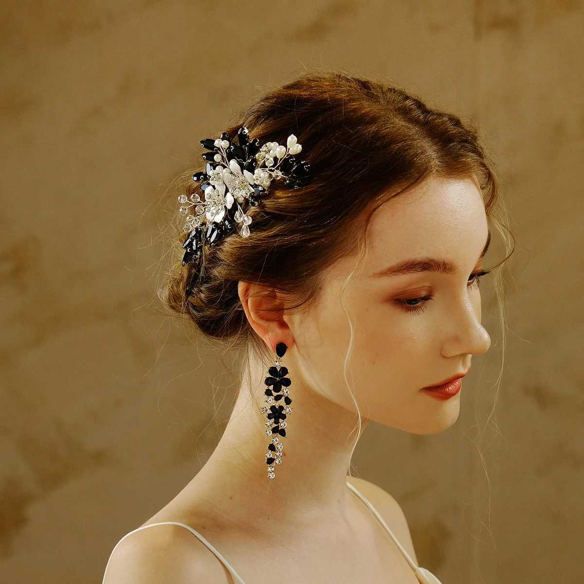 Black Style Bridal Hair Comb Black Series Wedding Hair Accessories Fashion Holiday Halloween Party Gifts W241007