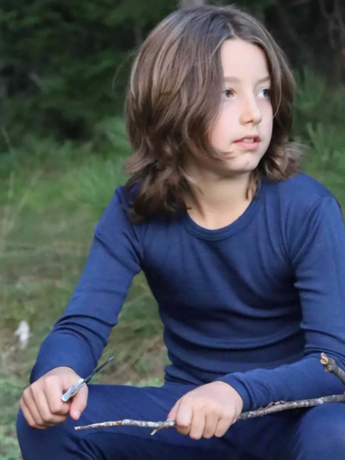 Outdoor Merino Wool quick-drying clothes Breathable and perspiring Childrens Merino wool basic crew-neck long-sleeved T-shirtXJ241008