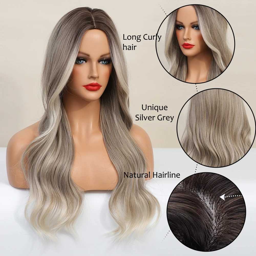 Synthetic Lace Wigs For Women Ombre Blond Lace Wigs Body Wave 26 Inches Long Wavy Cosplay Wigs T Part Lace Wig Heat ResistantXJ241008