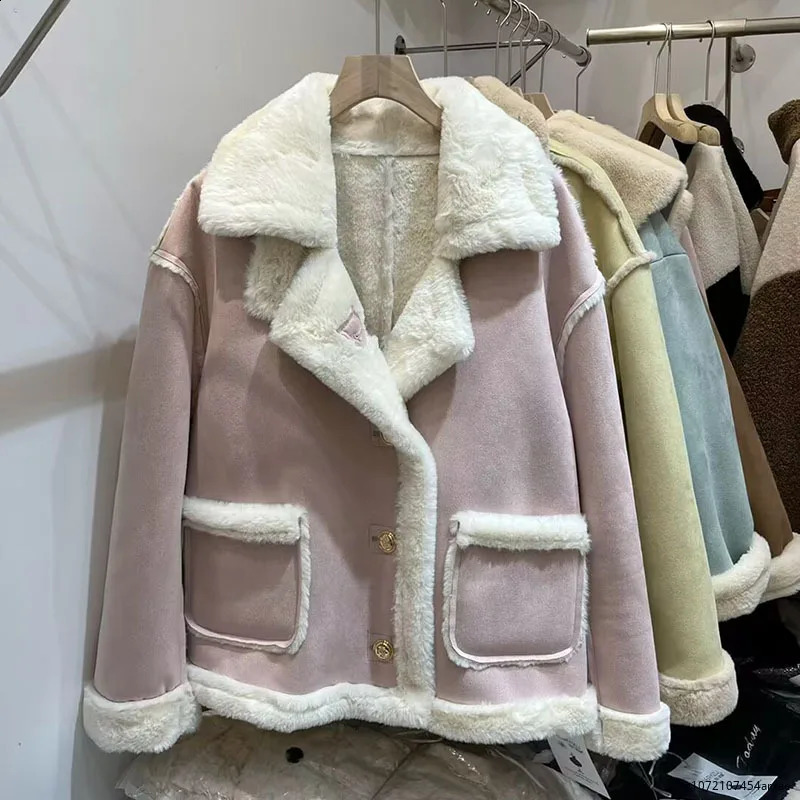 Winter Warm Suede Fur Lined Womens Coat European Thick Winter Jacket Short Coat Womens Warm Trench Coat 241007