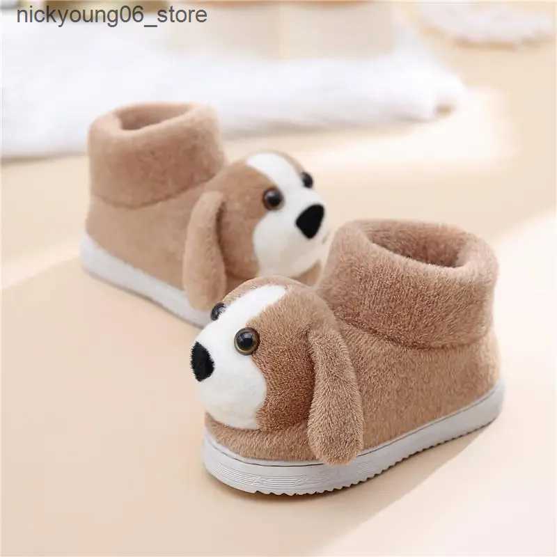 Boots Cartoon Dog Home Slippers for Girls Boys Lighted High Top Cotton Shoes Indoor Soft Non-slip Winter Boots Warm Plush Kids Shoes L240910
