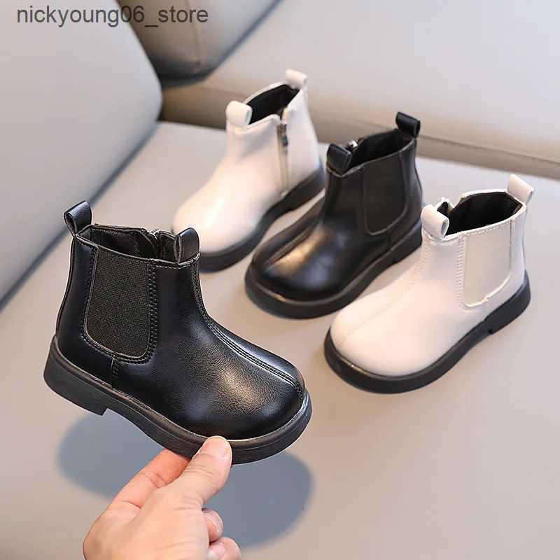 Boots New Fashion Childrens Boots for Boys Britain Style Black Beige Boots Girls Short Boot Kid Chelsea Boots Non-slip Britain Style L240910