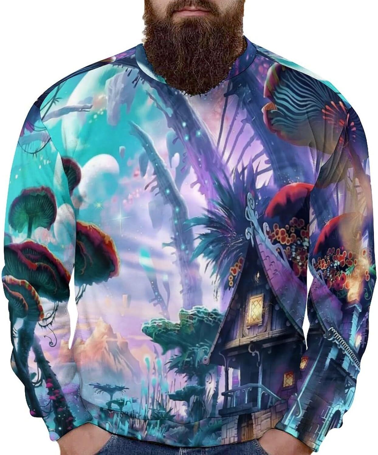 Long Sleeve Shirts for Men sweatshirt Novelty Mushroom Crew Neck Sweatshirt Abstract Graphic Pullover For MenTee Streetwear Casual tops clothes