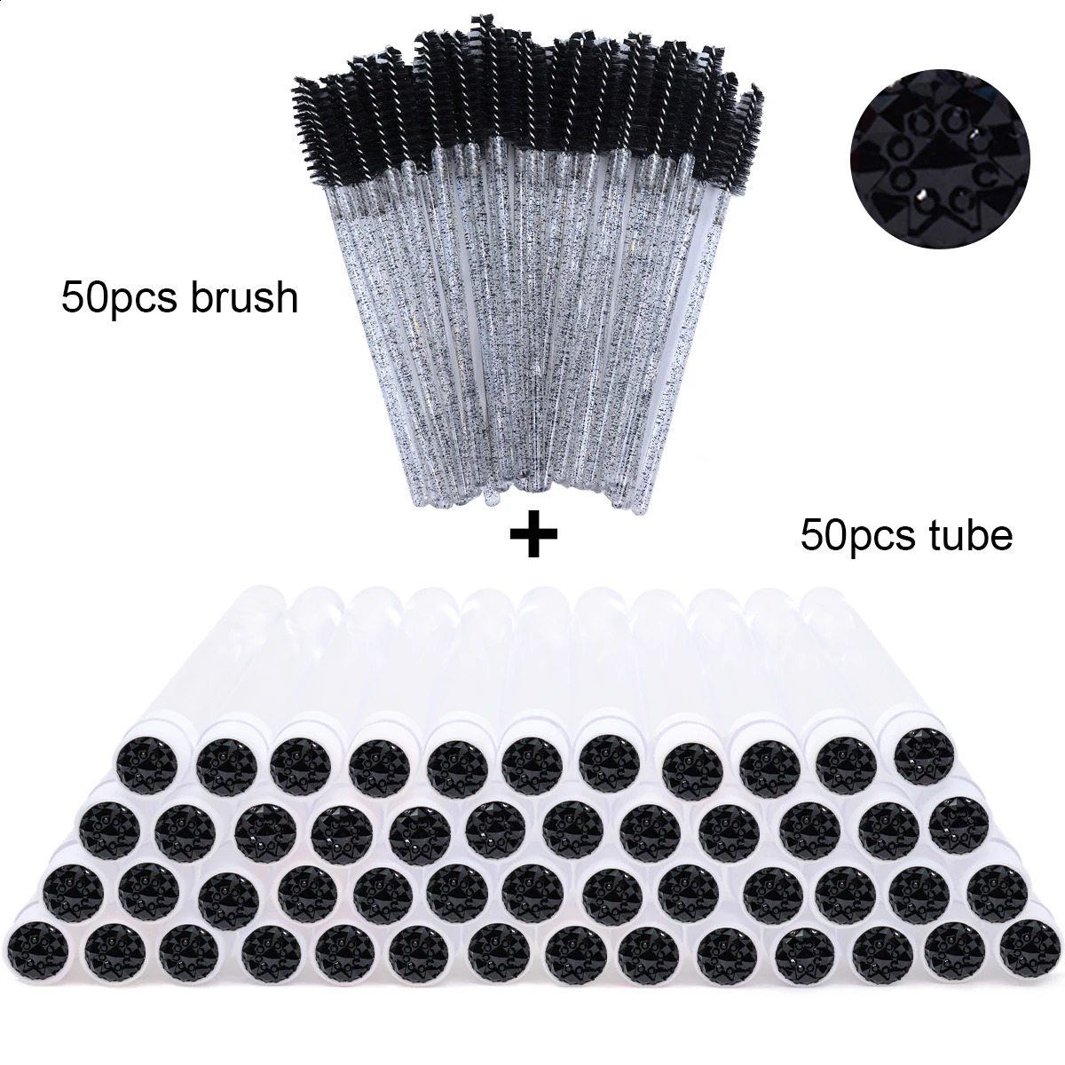 50pcs mascara brush tube with crystal eye black stick mascara brush comb sponge container mascara brush application makeup tool 241008