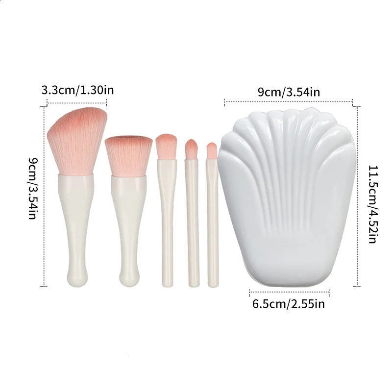 5Pcs shell portable makeup brush set HD mirror soft fiber beauty tool brush lip brush complete set of makeup brushes 241008