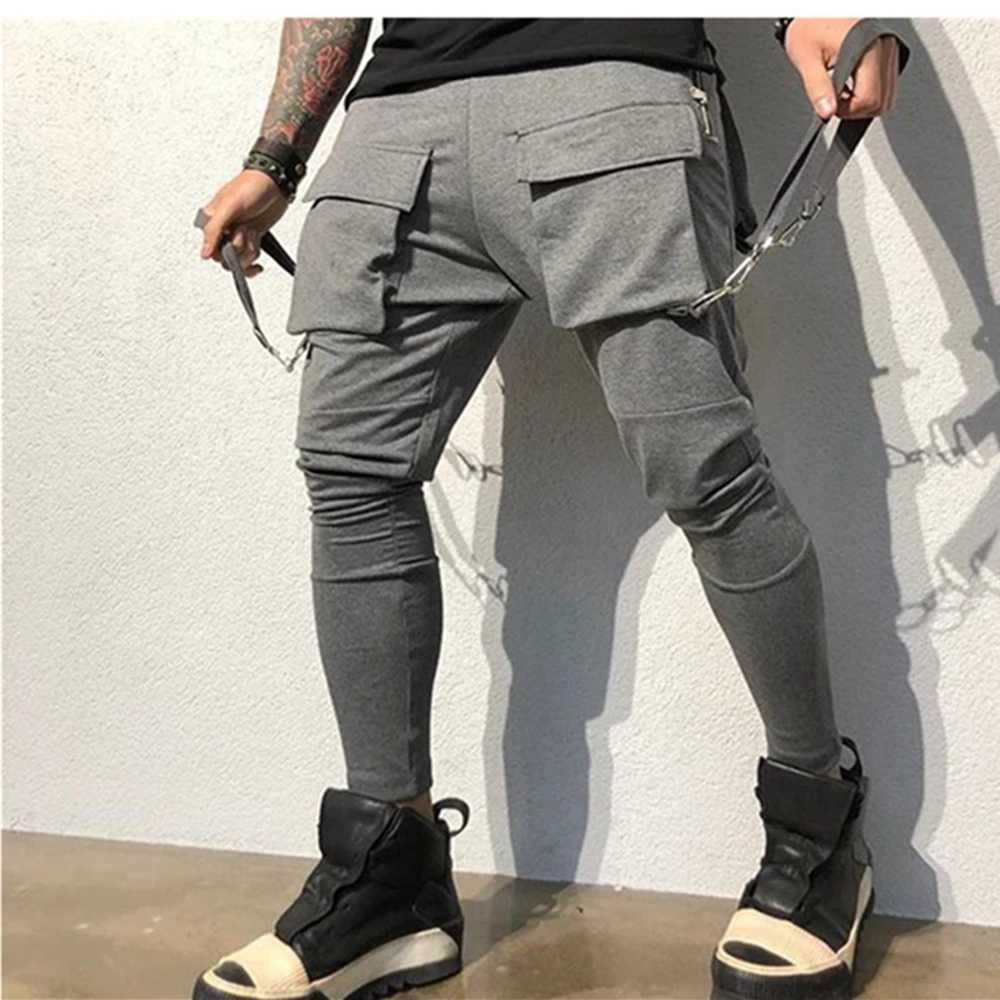 Men Running Stretch Tights Sweatpants Sports Absorbing Breathable Fitness Casual Cotton Multi Pocket Pants Slim LeggingsX241008