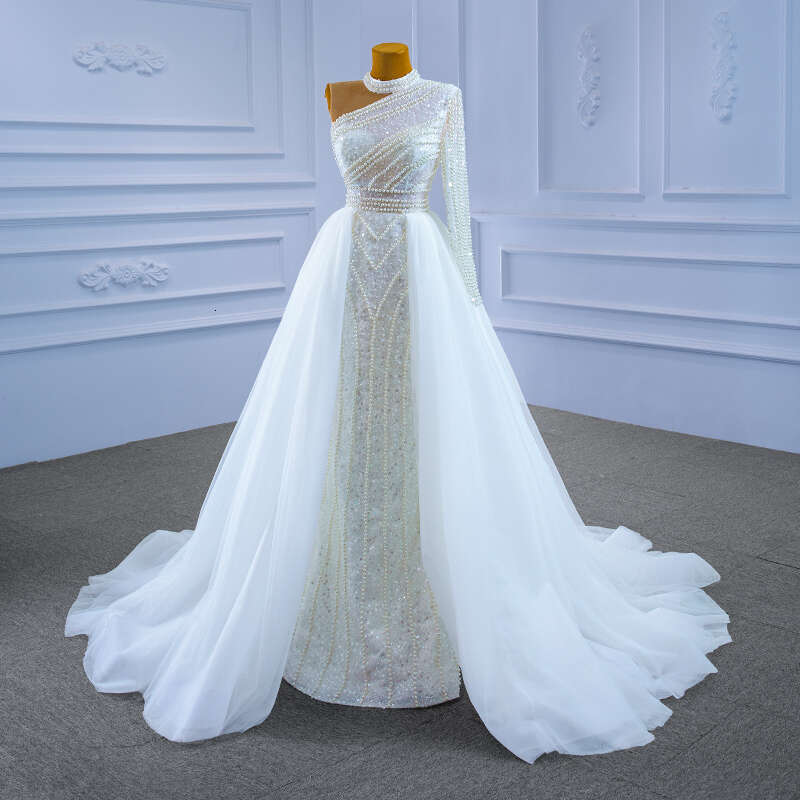 RSM Collection 67345 Mermaid Wedding Dress One Shoulder Long Sleeves Bridal Dresses 2021 New Design Shiny Pearls Full Sequins We