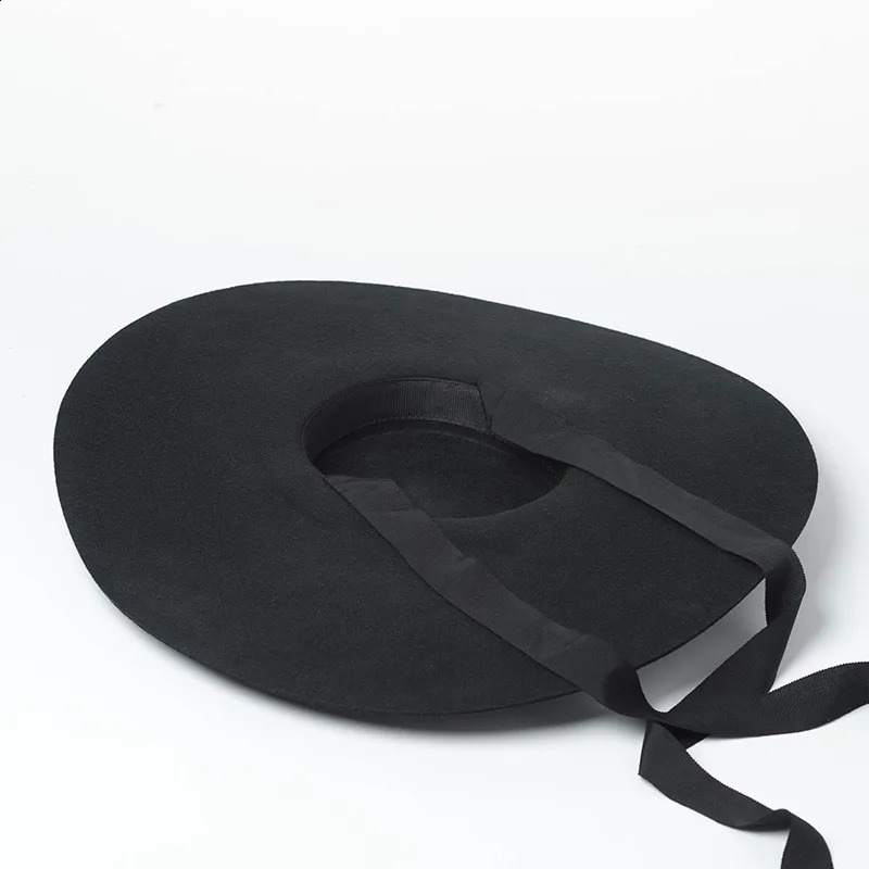 Red Super Wool Hat Extra Large 15cm Big brim Shallow Top Soft Hat for Men and Women Flat Top Hat Big brim Hat 241014