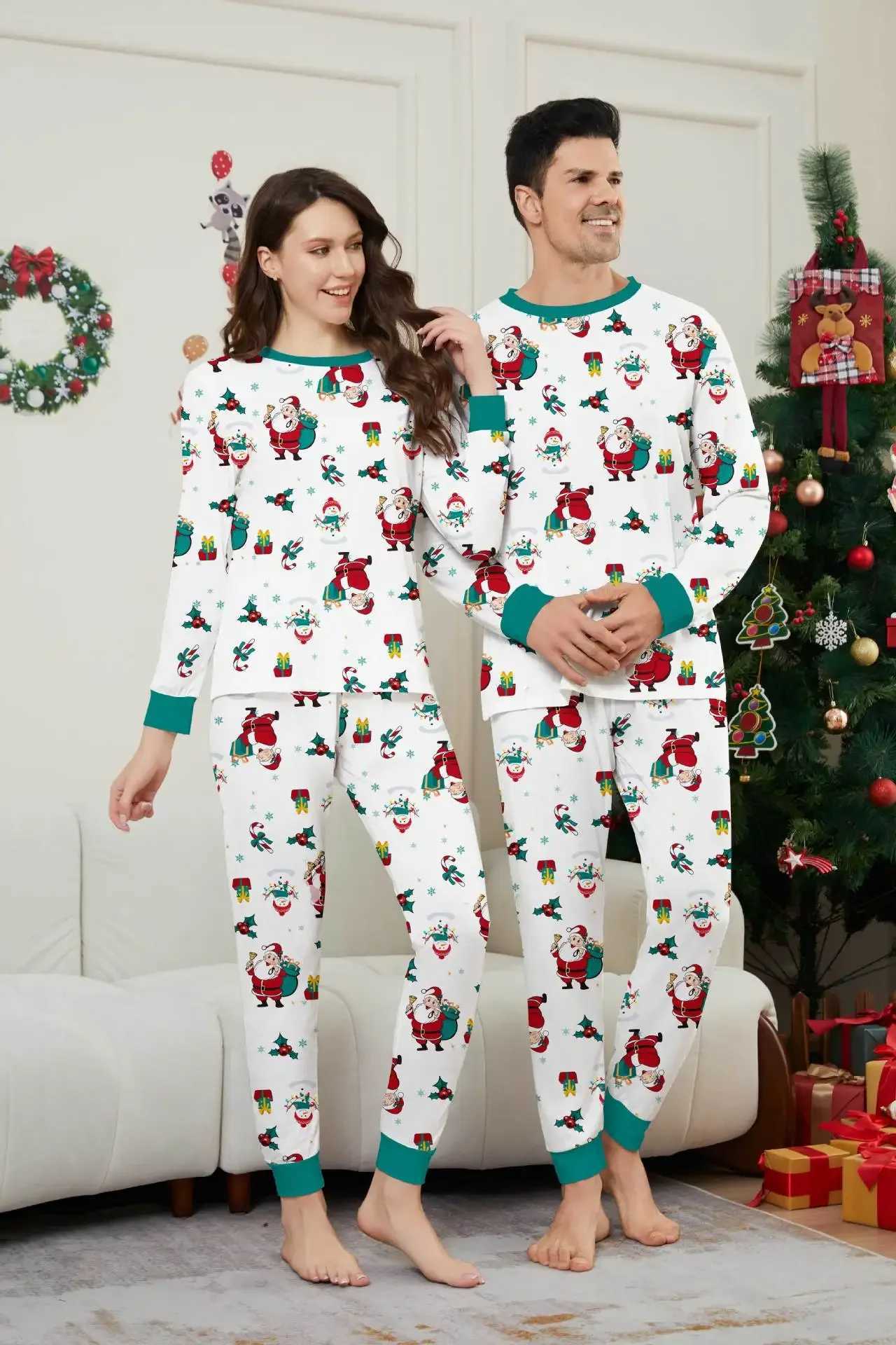 Christmas gifts adult and child matching clothing complete set of printing 2-piece set Christmas pajamas set cute and warm pajamas family appearance p