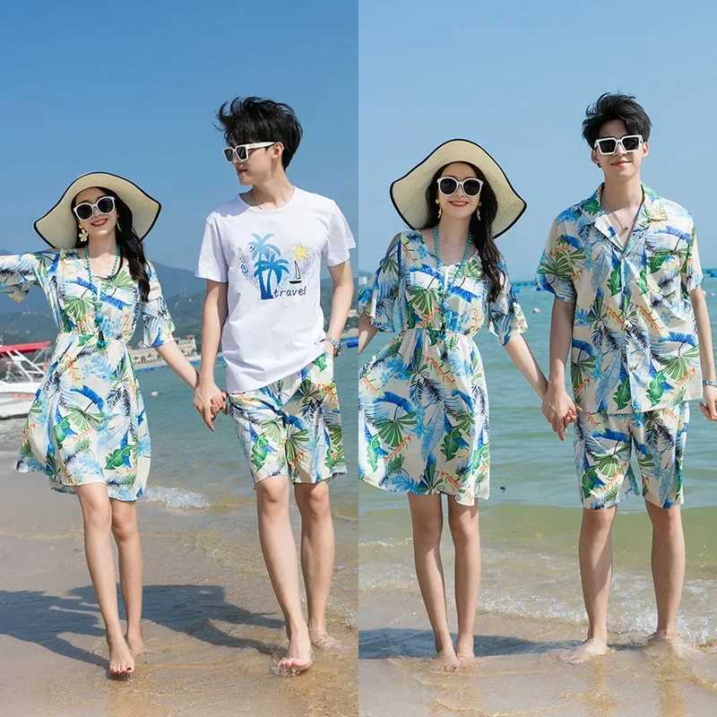 Vacation Couple Look Parent-child Clothes Beach Family Matching Clothing Daughter Mom Resort Dress Son Dad Beach 2 Pieces SetsXJ241008