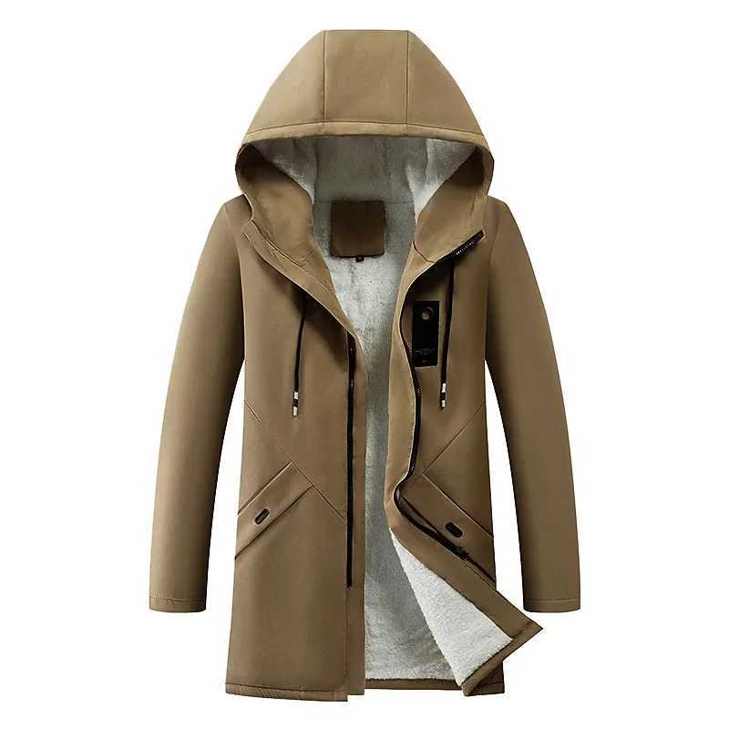 Autumn and winter Korean mens cardigan wool sweater mid length trench coat mens hooded solid jacket casual windproof mens 8929 W241007