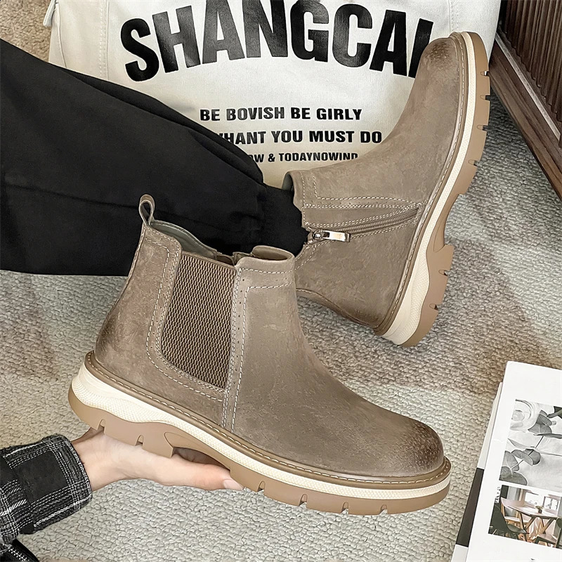 Fashion Trends Mens Side Zipper Genuine Leather Ankle Slip-on Man Business Shoes Cowhide Boots 240929