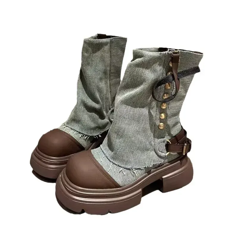 Designer Women Ankle Boots Fashion Slip On Thick Bottom Platform Shoes Ladies Elegant Morder Short Booties 2024