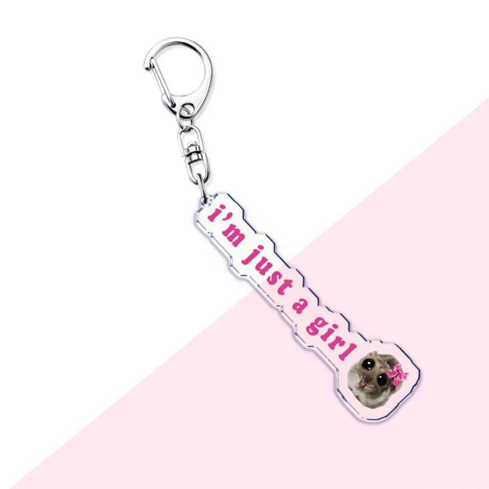 Fun Meme Im Just A Girl Sad Hamster Key Chain Keychains Ring for Accessories Bag Funny Pendant Keyring Jewelry Fans GiftsX241008