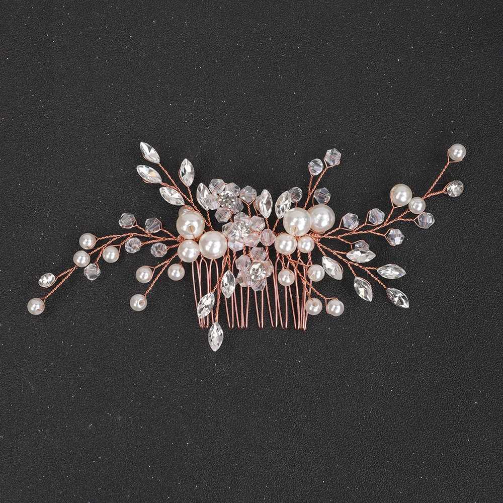 Silver rose gold pearl hair comb handmade wedding headpiece suitable for womens decoration bridal hair accessories fashionable headpieces W241007