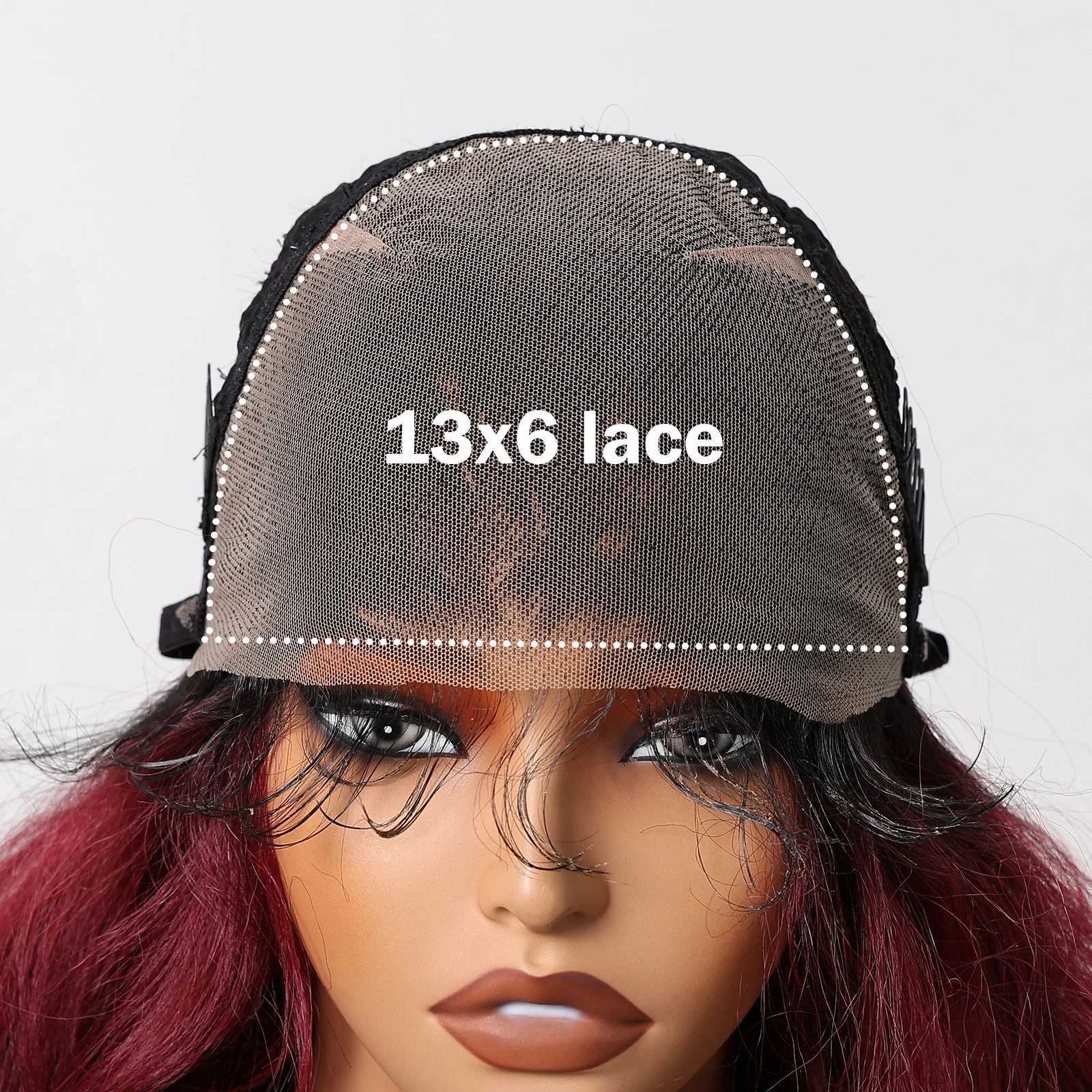 13x6 Lace Front Synthetic Wig Wine Red Burgundy Long Wavy Lace Wig for Black Women Natural Daily Cosplay Lace Wig Heat ResistantXJ241008