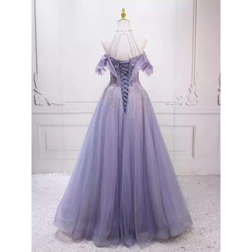 Real Picture Women Formal Evening Dresses 2024 High Neck Crystal Pearl A e Long Prom Party Dress Ocn Gown Vestido